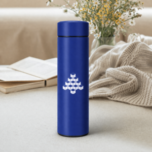 Blue personalized thermal flask with engraving and LED temperature display insulated bottle