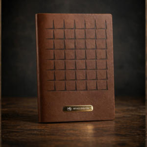 Custom printed leather diary with embossed logo premium corporate notebook front view