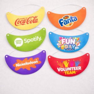 Colorful custom paper caps with brand logos and fun event designs